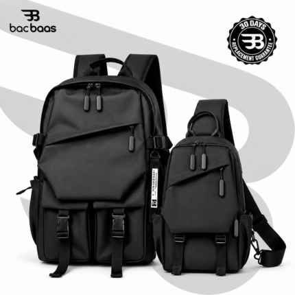 Zebra Fashion 2-in-1 Combo – 30L Black Backpack & Nylon Crossbody Sling Bag Bundle Offer