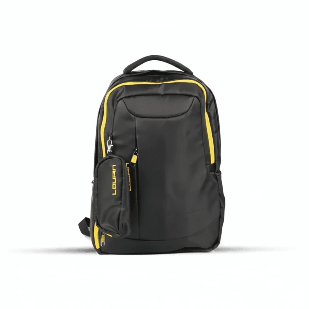 Loupin water-resistant backpack 20L front view showing solid color polyester construction with padded air cushion shoulder straps