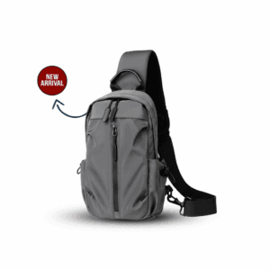 BB men's crossbody sling bag ash grey nylon 11.8 inches with earphone jack adjustable strap