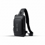 BagBoss black crossbody fashion bag 32cm artificial leather with security lock chest biker bag
