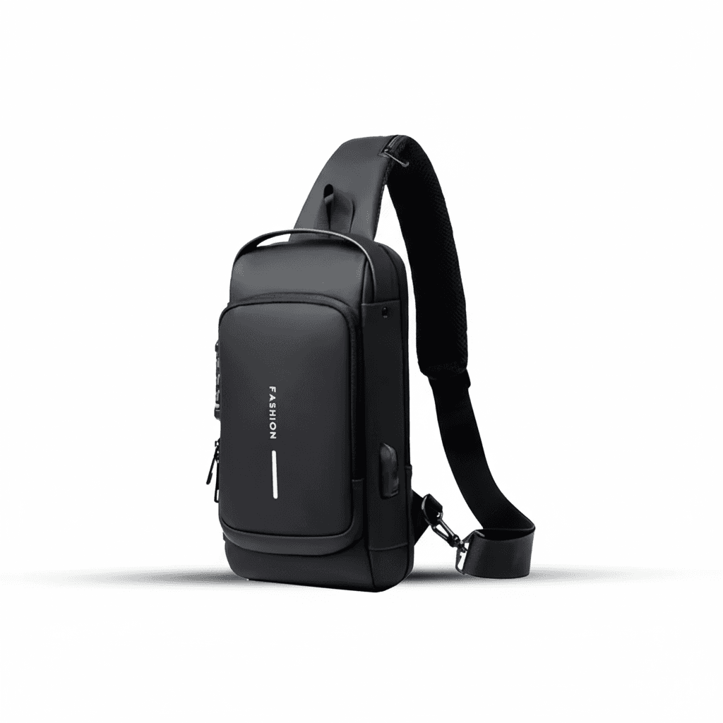 BagBoss black crossbody fashion bag 32cm artificial leather with security lock chest biker bag