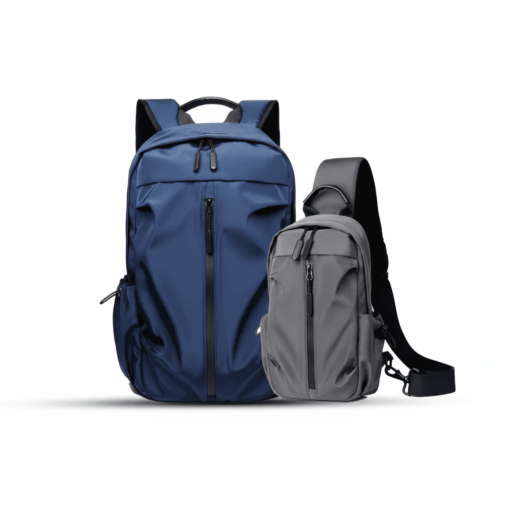 JackKevin 2-in-1 nylon combo set showing water-resistant backpack and crossbody sling bag bundle