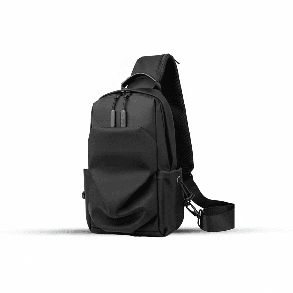 Men's crossbody sling bag black-0056 nylon 11.8 inches with earphone jack adjustable strap