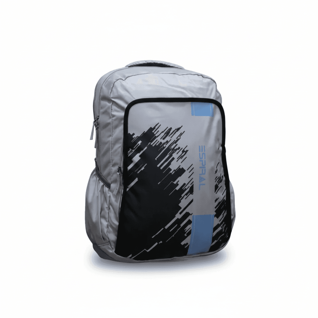 ESPIRAL 201901 original backpack front view showing water-resistant washable nylon 500D Dobby fabric with authentic brand quality