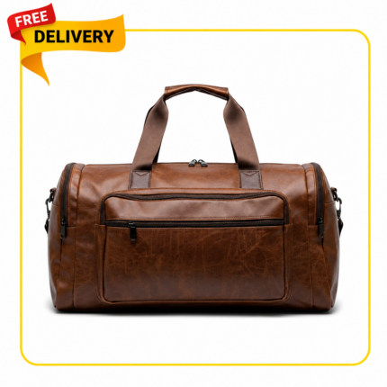 Water-Resistant PU Leather Travel Duffel Bag with long strap